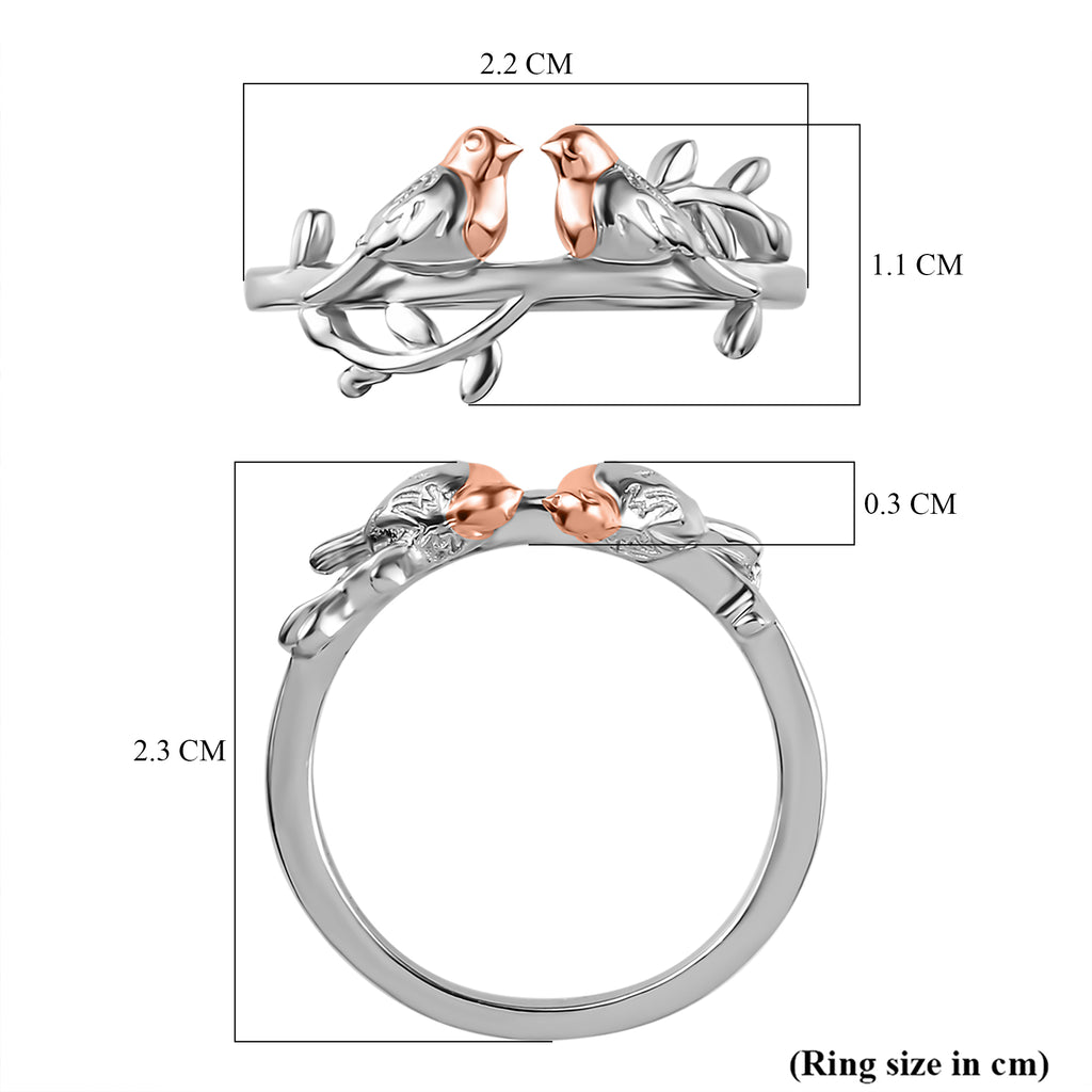 Couple Bird Ring in Platinum Overlay & 18K Vermeil Rose Gold Plated Sterling Silver_3270445_7