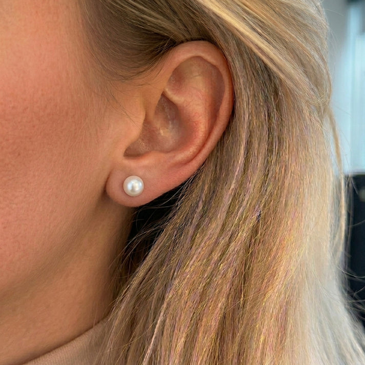 Peach Pearl (9-10 mm) Solitaire Earrings in Rhodium Plated Silver 3279289 2
