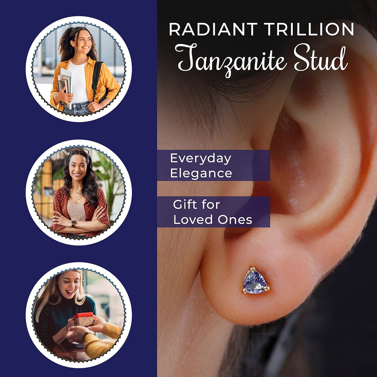 Tanzanite Trillion Solitaire Stud Earrings in 18K Vermeil Yellow Gold Plated Sterling Silver 3309552 6