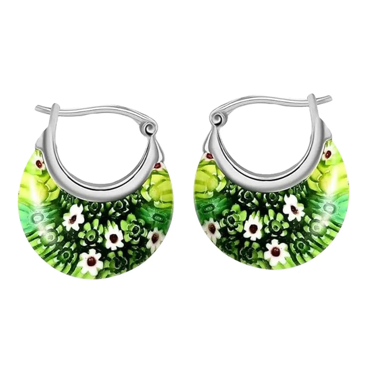 Green Murano Style Hoop Basket Earrings in Stainless Steel V32513428 0
