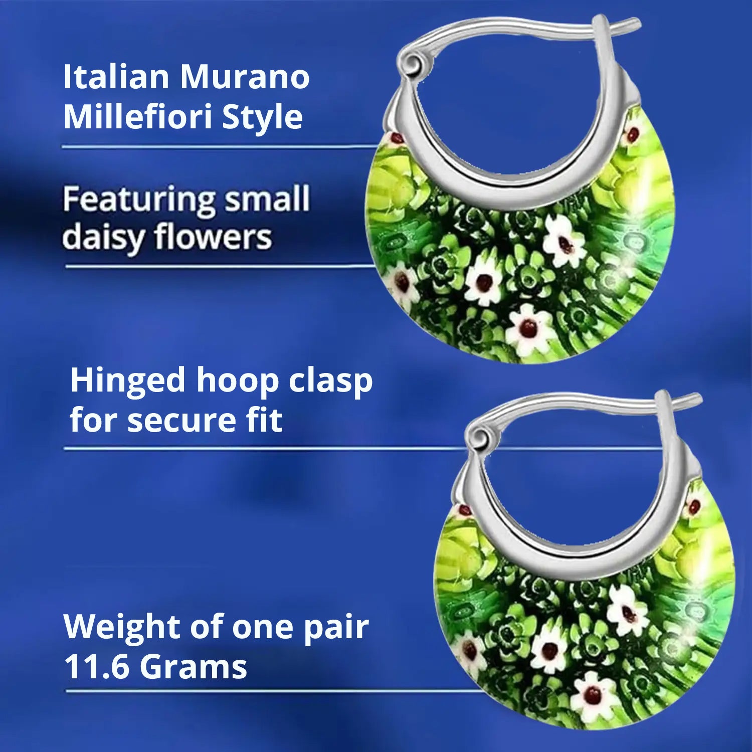 Green Murano Style Hoop Basket Earrings in Stainless Steel V32513428 3