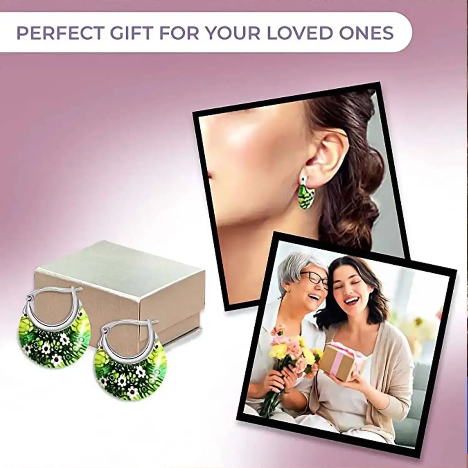 Green Murano Style Hoop Basket Earrings in Stainless Steel V32513428 5