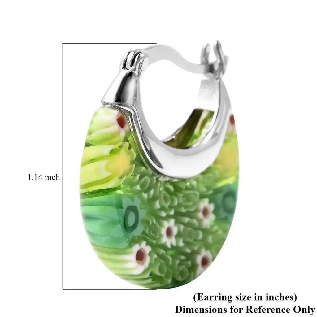 Green Murano Glass Flower Eanameling Hoop Earring with Clasp_3335269_6