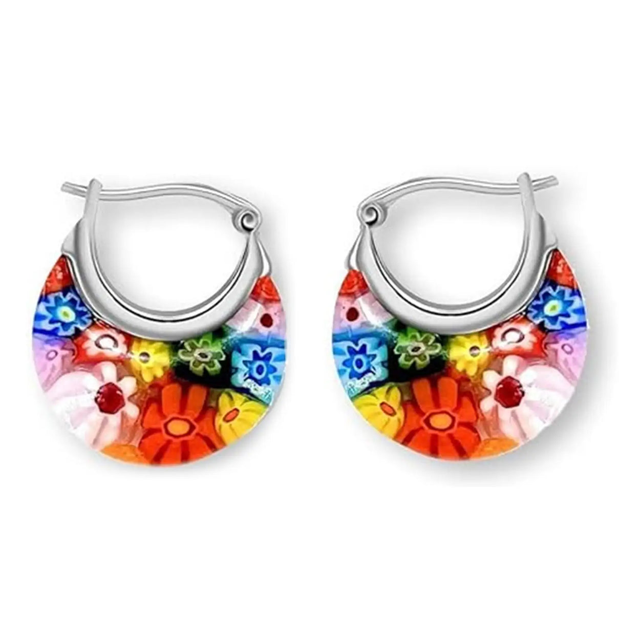 Multi Colour Murano Style Basket Earrings in Stainless Steel V32513436 0