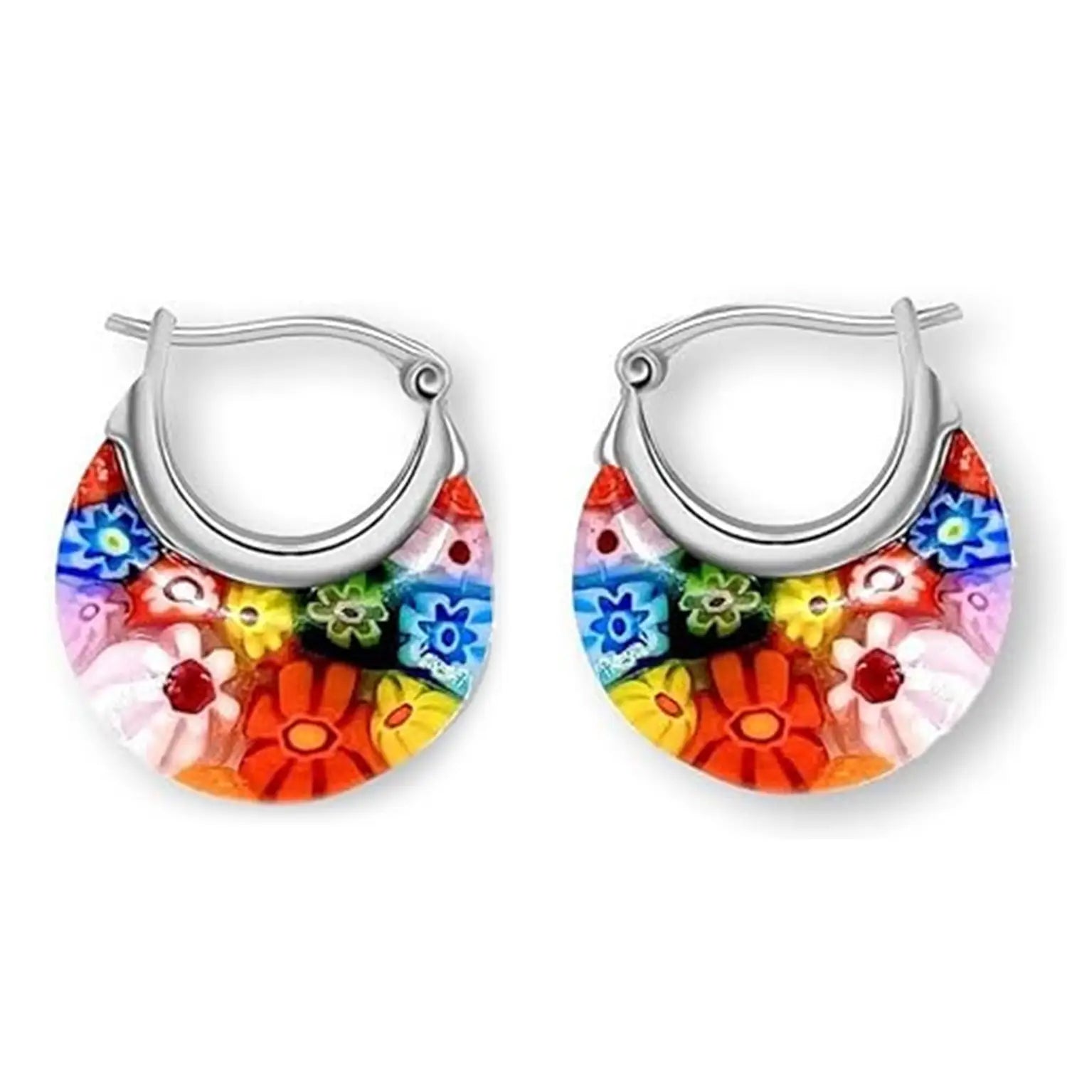 Multi Colour Murano Style Basket Earrings in Stainless Steel V32513436 0