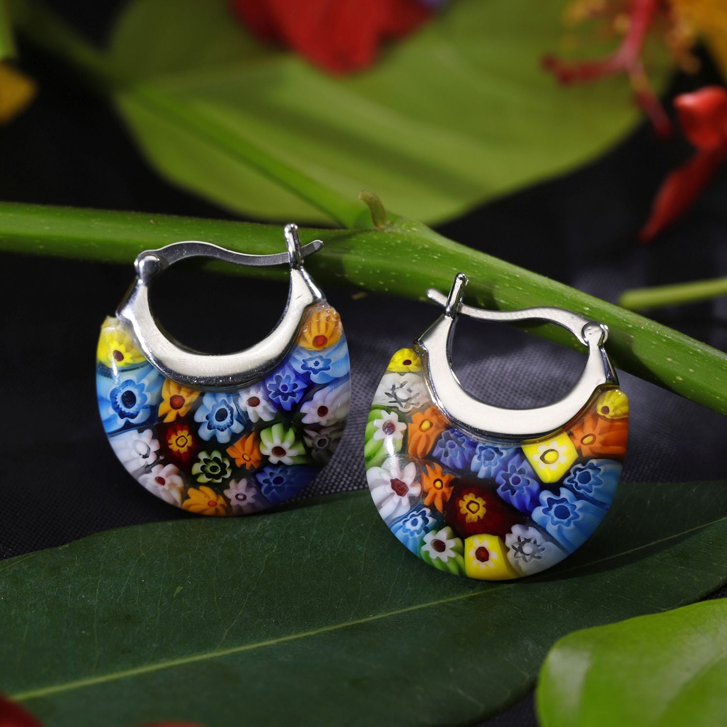Multi Colour Murano Style Basket Earrings in Stainless Steel V32513436 2