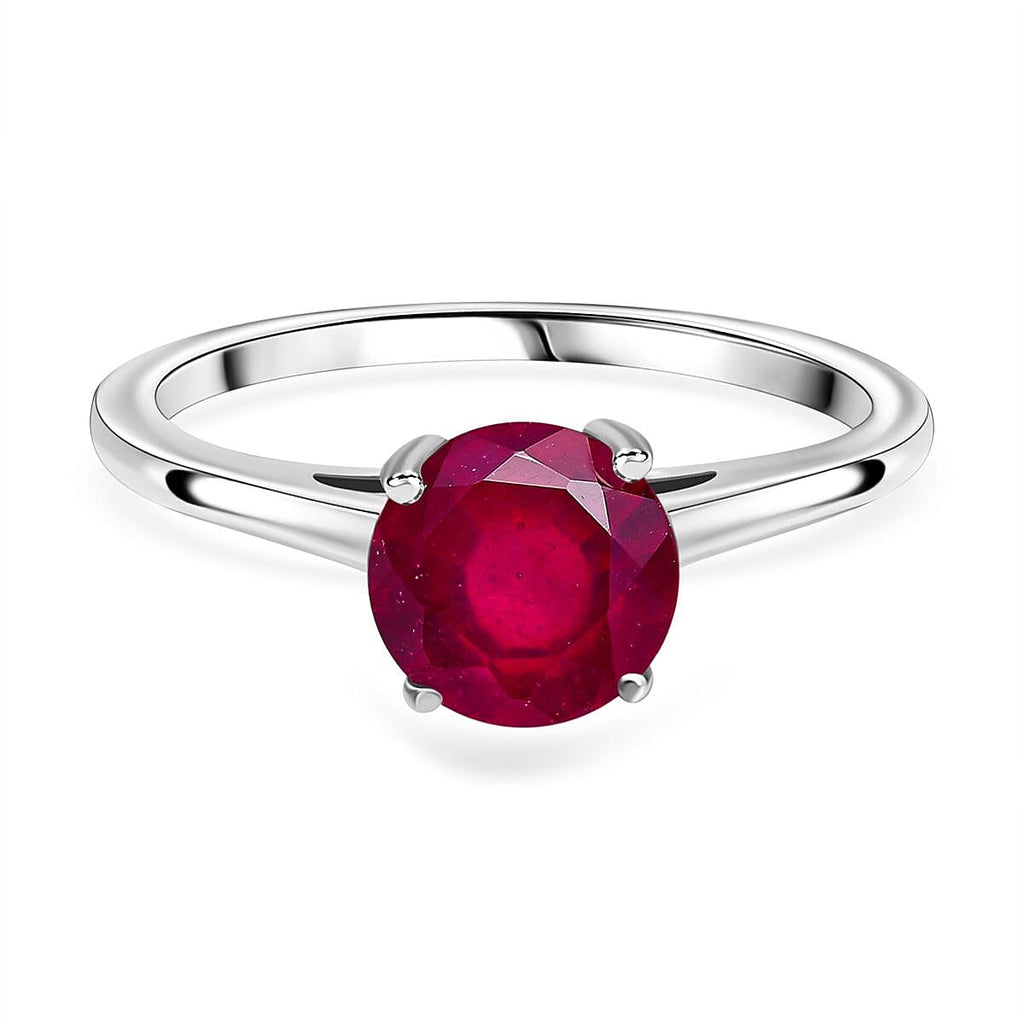 9K White Gold AA African Ruby (Rnd 7 mm) Solitaire Ring 2.00 Ct.