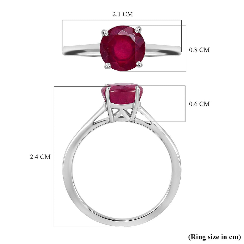 9K White Gold AA African Ruby (Rnd 7 mm) Solitaire Ring 2.00 Ct.