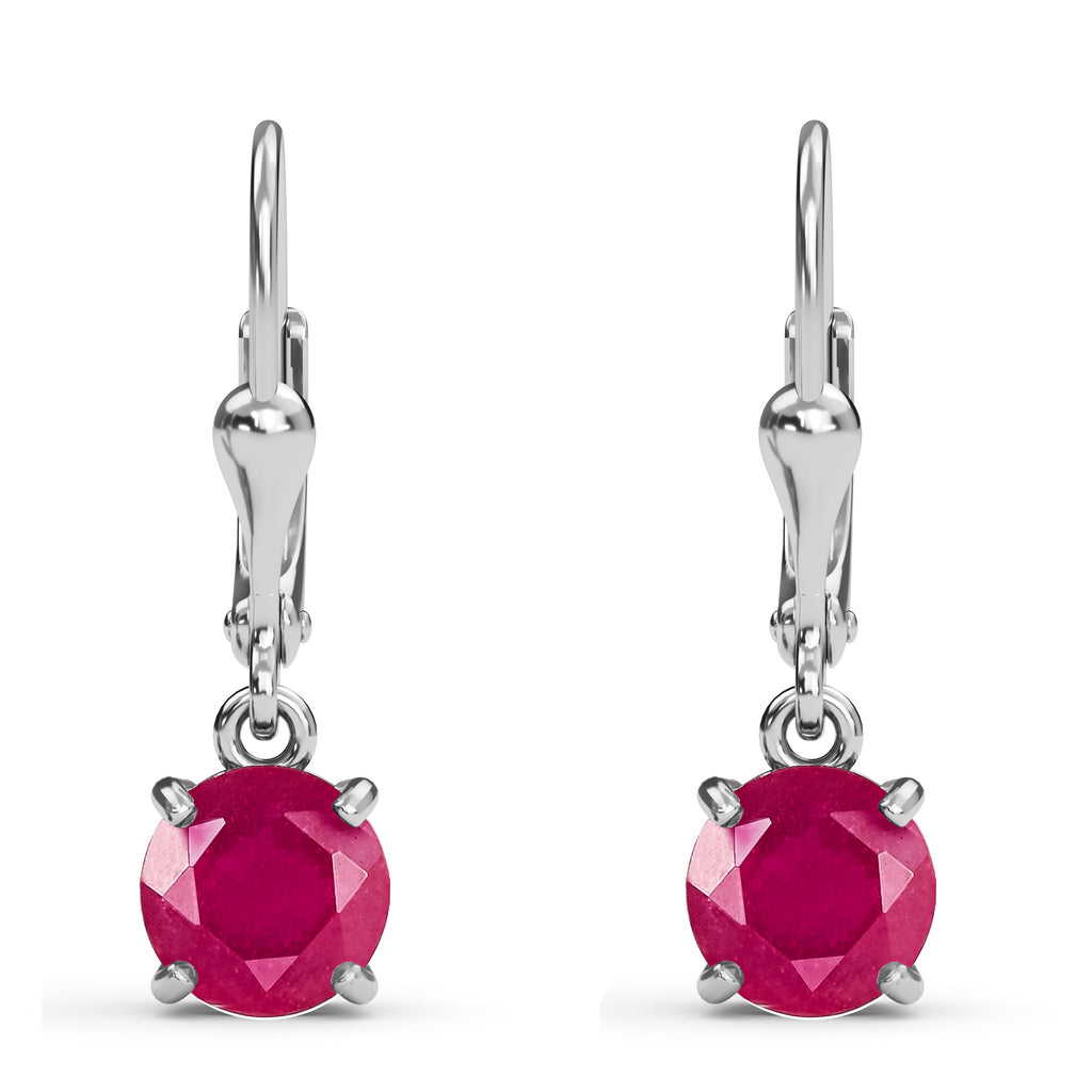 D'Joy - African Ruby (FF) Solitaire Stud Earrings with Lever Back in Platinum Overlay Sterling Silver 3.90 Ct._3341900
