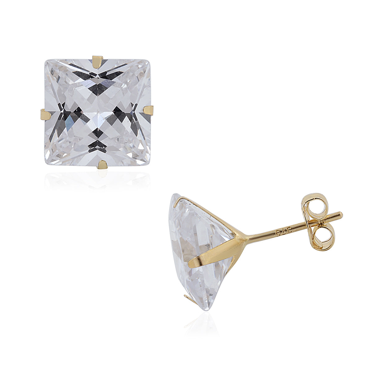 One Time Close Out Deal- 9K Yellow Gold Simulated Diamond (Princess Cut) Stud Earrings (with Push Back) 3355483 0