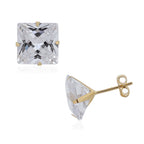 One Time Close Out Deal- 9K Yellow Gold Simulated Diamond (Princess Cut) Stud Earrings (with Push Back)_3355483