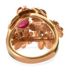 GP - African Ruby, Natural Cambodian Zircon & Blue Sapphire Enamelled Floral and Ladybug Ring in 18K Vermeil Yellow Gold Plated Sterling Silver_3411636_4