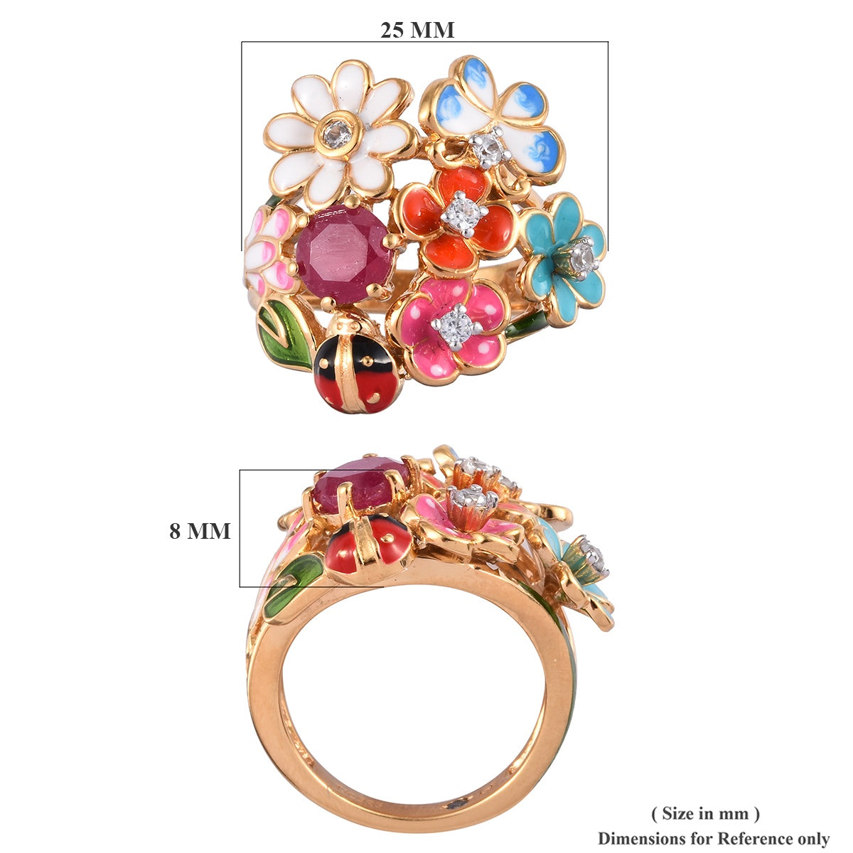 GP 1.50 Ct African Ruby and Multi Gemstone Floral Ring in 14K Gold Plated Sterling Silver 3411636 6