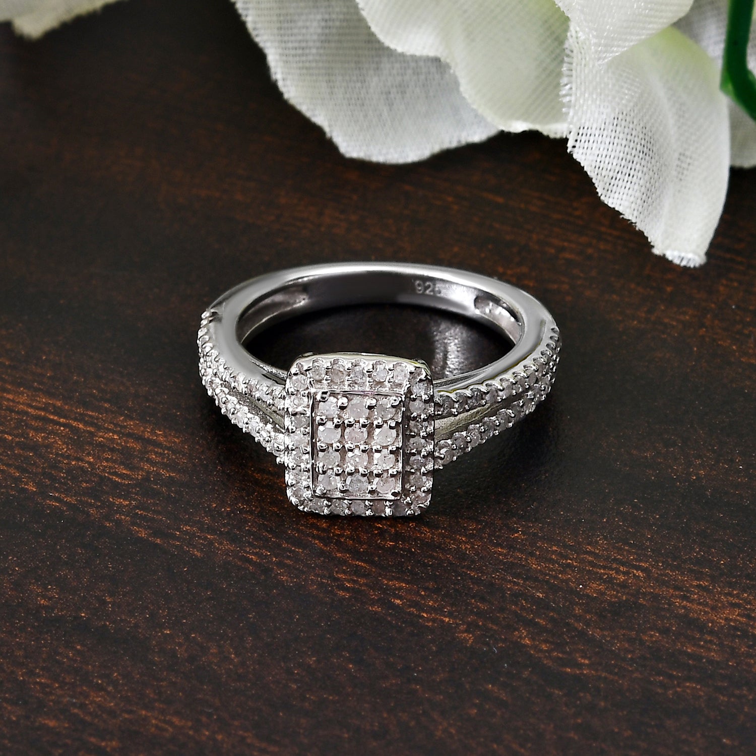 Natural Diamond Cluster Ring in Platinum Overlay Sterling Silver 0.50 Ct. 3467467 2