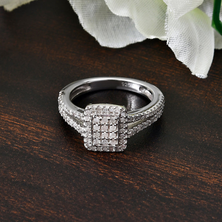 Natural Diamond Cluster Ring in Platinum Overlay Sterling Silver 0.50 Ct. 3467467 2