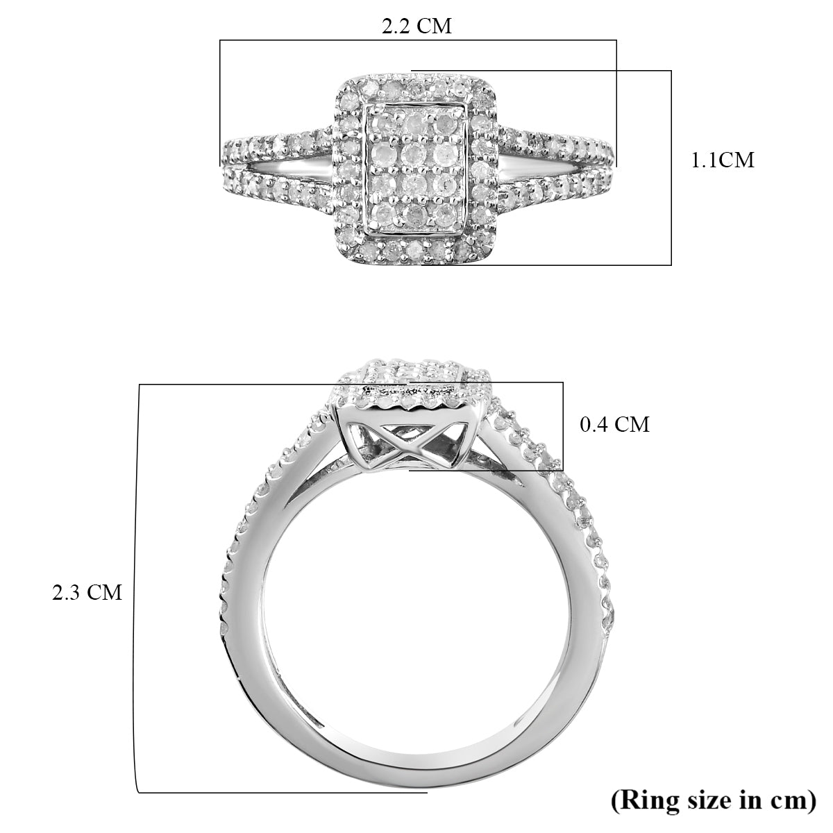 Natural Diamond Cluster Ring in Platinum Overlay Sterling Silver 0.50 Ct. 3467467 6