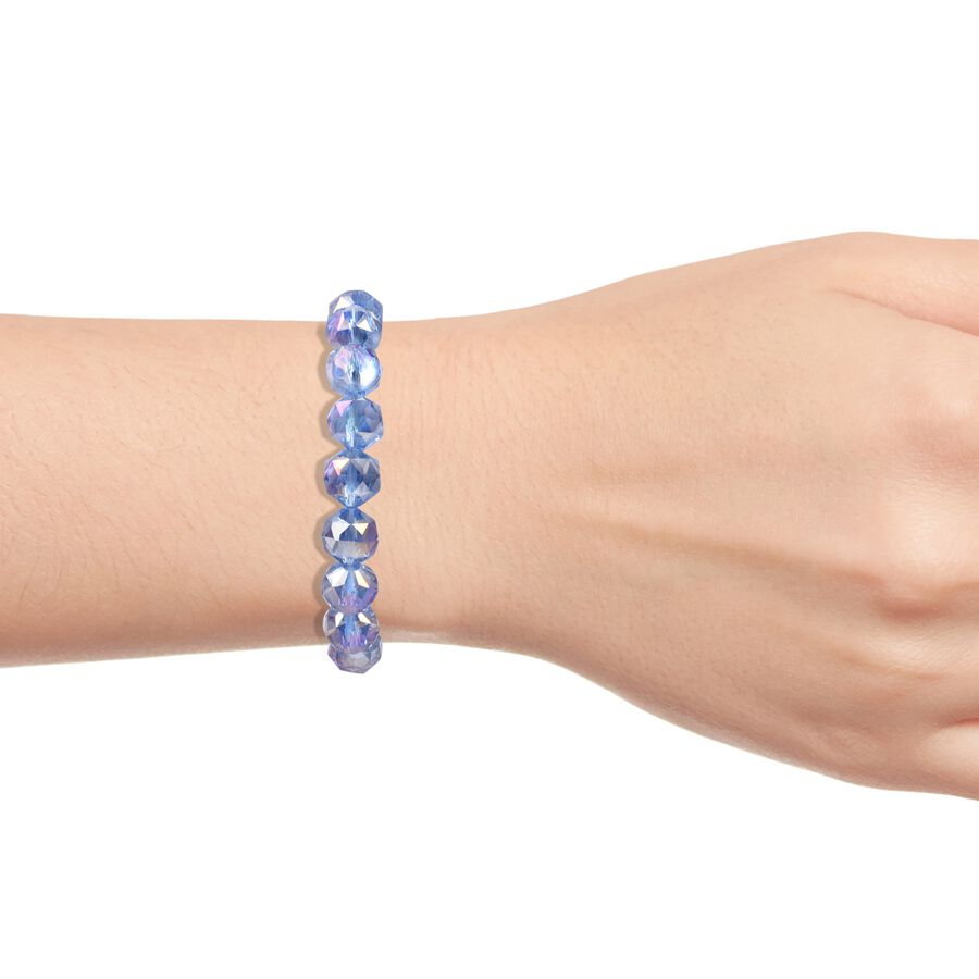 Simulated Blue AB Crystal Beaded Stretchable Bracelet 6.5 Inch 3512430 1