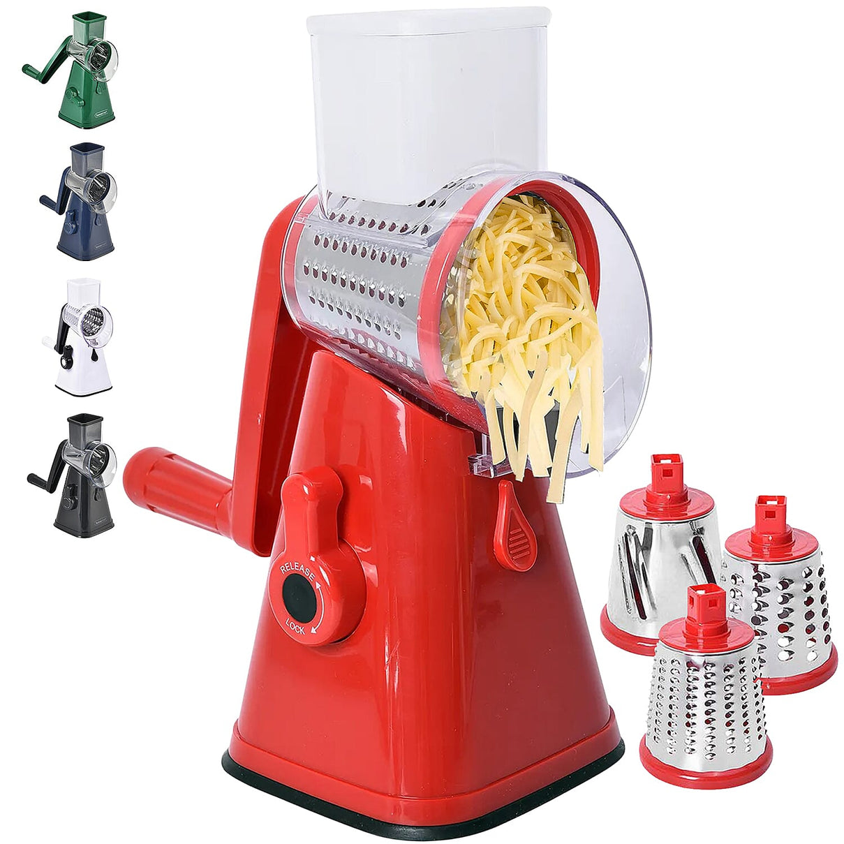 3-in-1 Easyway Rotary Cheese Grater, Vegetable and Fruit Slicer - Red 3528957 0
