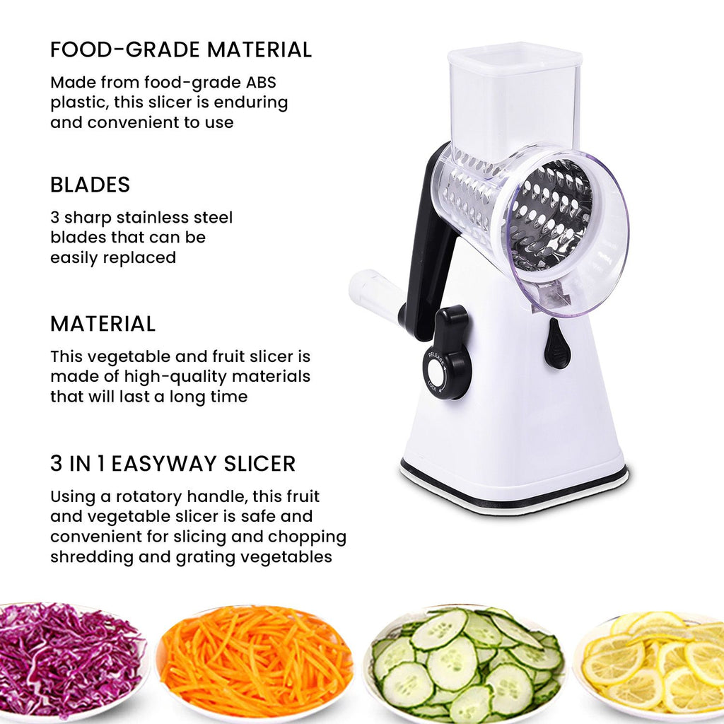 Whizzy Chopper - 3 in 1 Cheese. Vegetable and Fruit Slicer with One Slicing, Shredding and Grating Blade (Size 28x18x14 Cm) - White_3528958_2