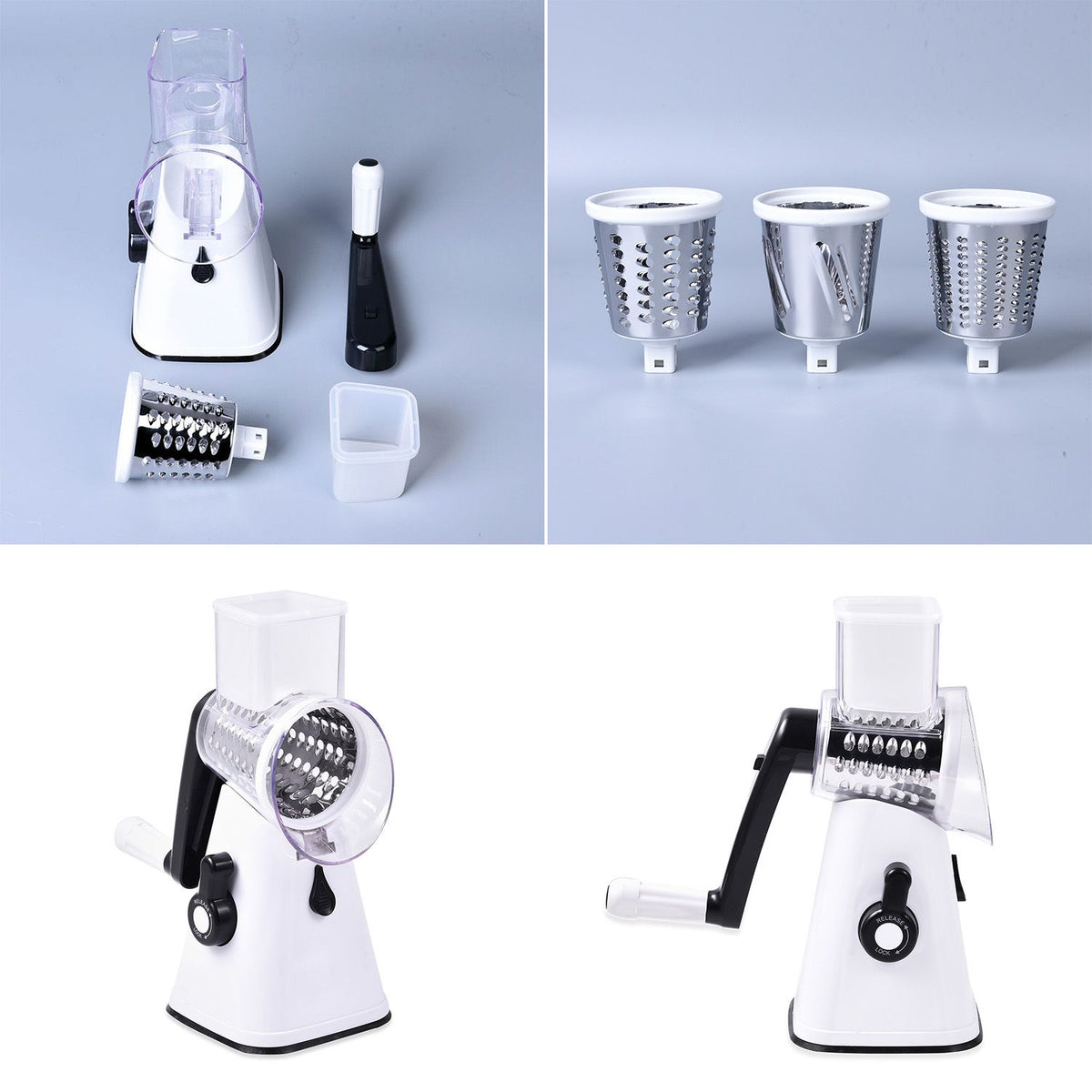 Rotary Cheese Grater Vegetable &amp; Fruit Slicer 3-in-1 with Slicing Shredding and Grating Blades - White V32605110 7