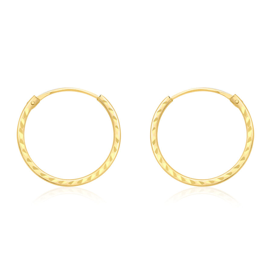 18K Yellow Gold Diamond Cut Hoop Earrings 3565651 0