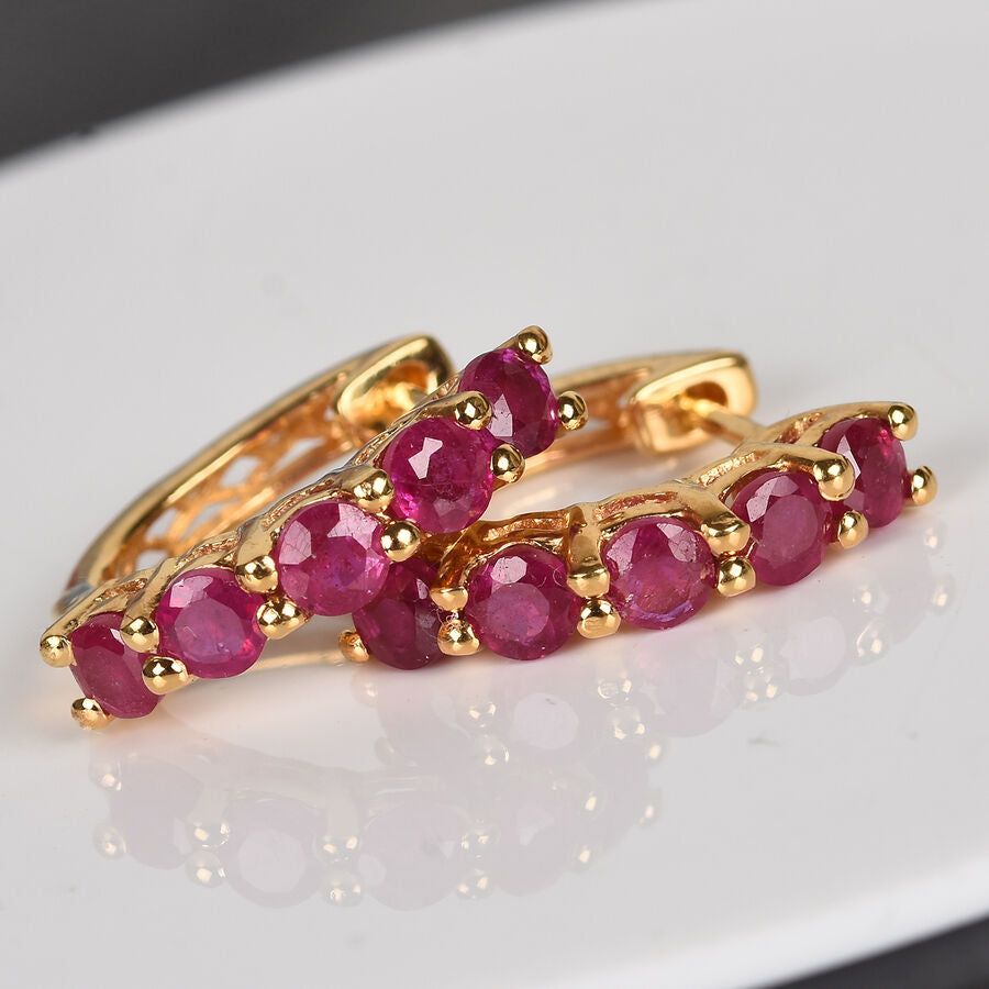 AA African Ruby Inside Out Hoop Earrings (with Clasp Lock) in 14K Gold Overlay Sterling Silver 2.00 Ct. 3568923 1