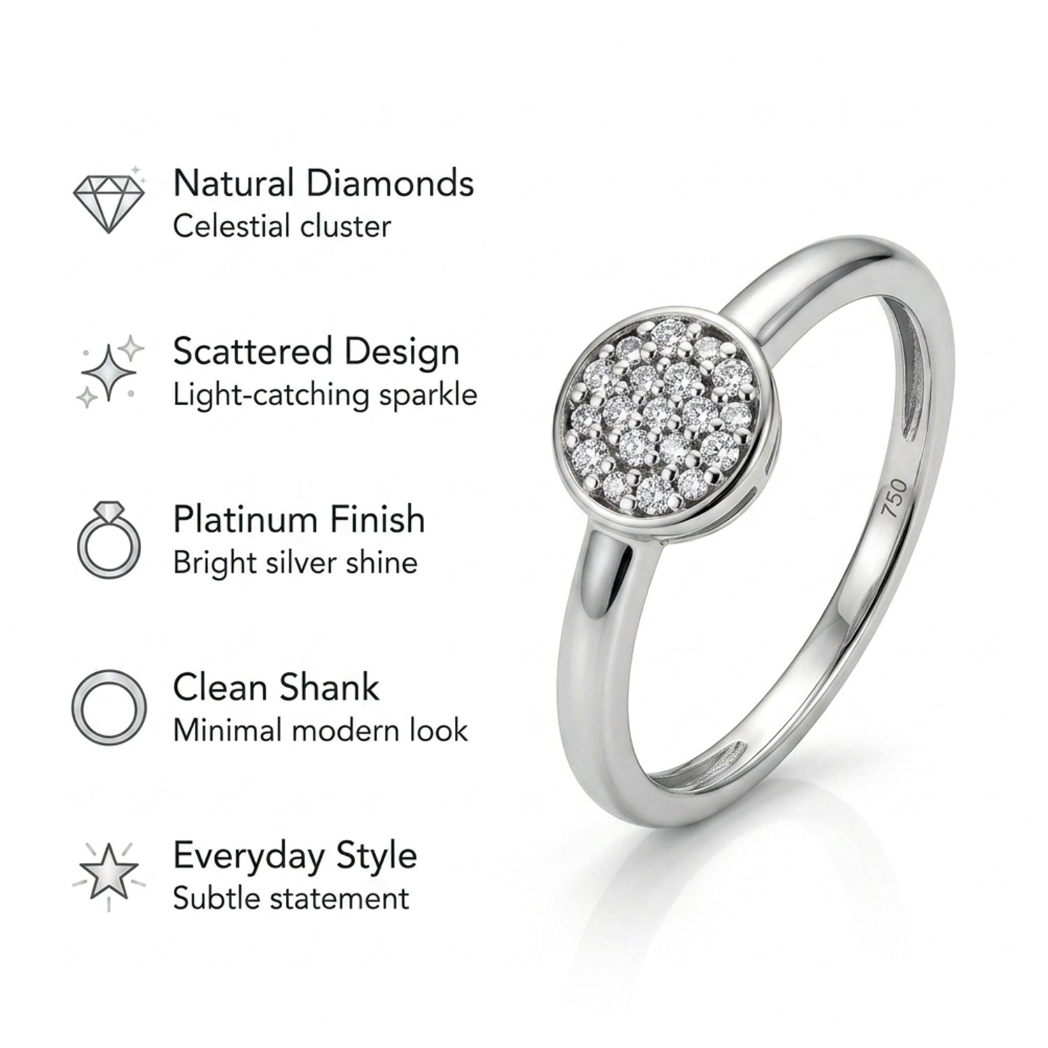 Diamond (Rnd) Ring in Platinum Overlay Sterling Silver 0.060 ct V32518371 5