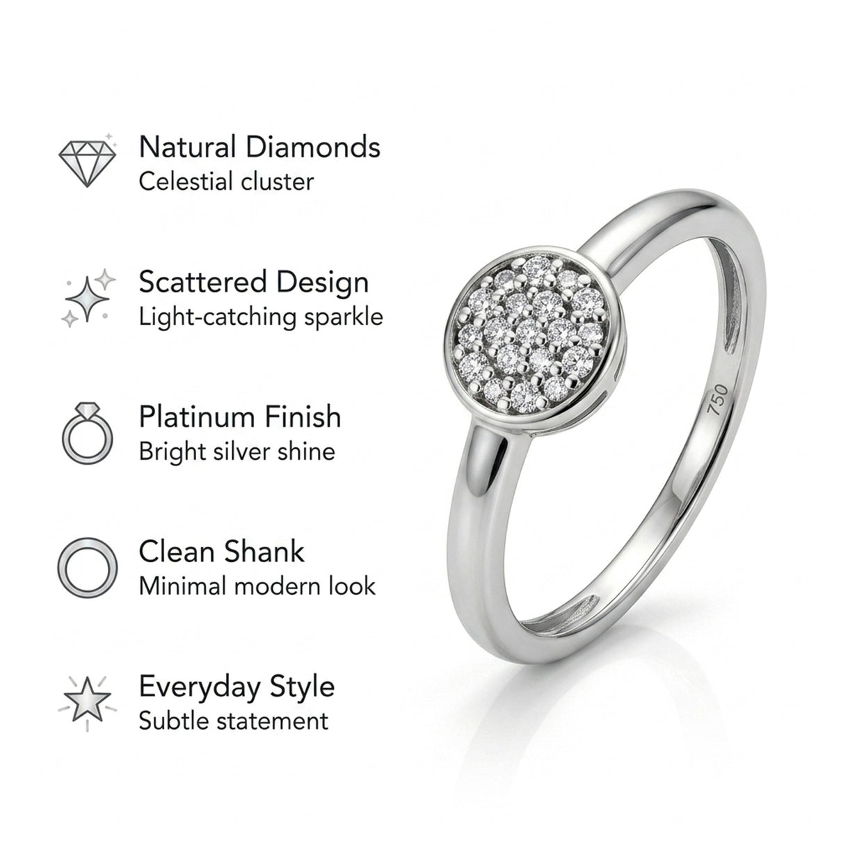 Diamond Ring in Platinum Overlay Sterling Silver V32513678 5