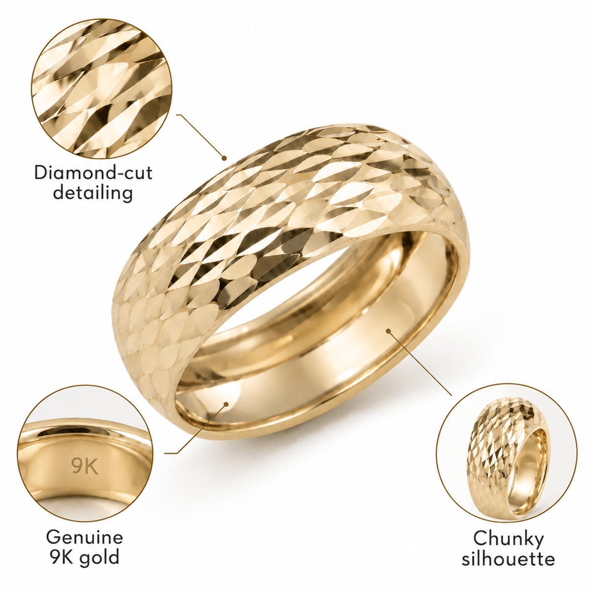 Vicenza Collection Diamond Cut Stackable Band Ring in 9K Gold 3584021 4