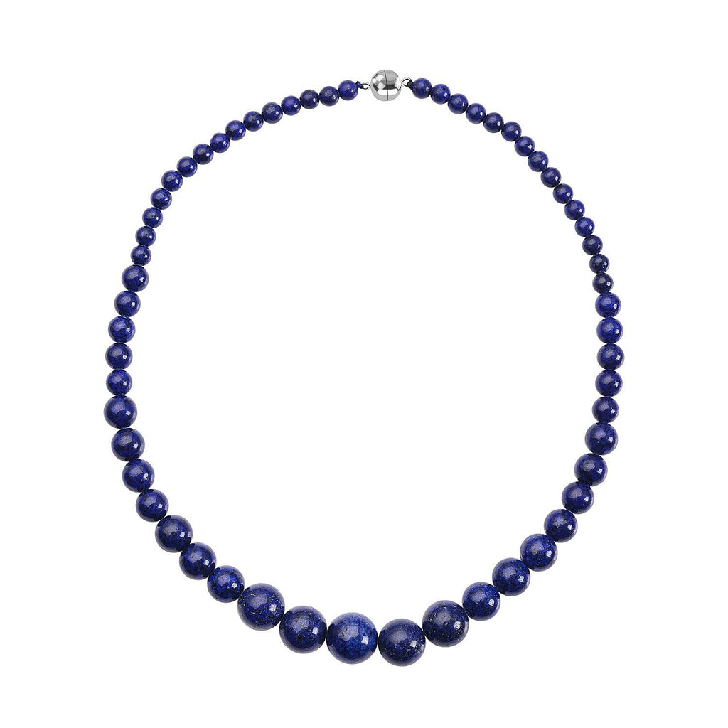 Lapis Lazuli (Rnd 6-17 mm) Graduated Necklace (Size 20) with Magnetic Lock in Rhodium Overlay Sterling Silver 250.00 Ct