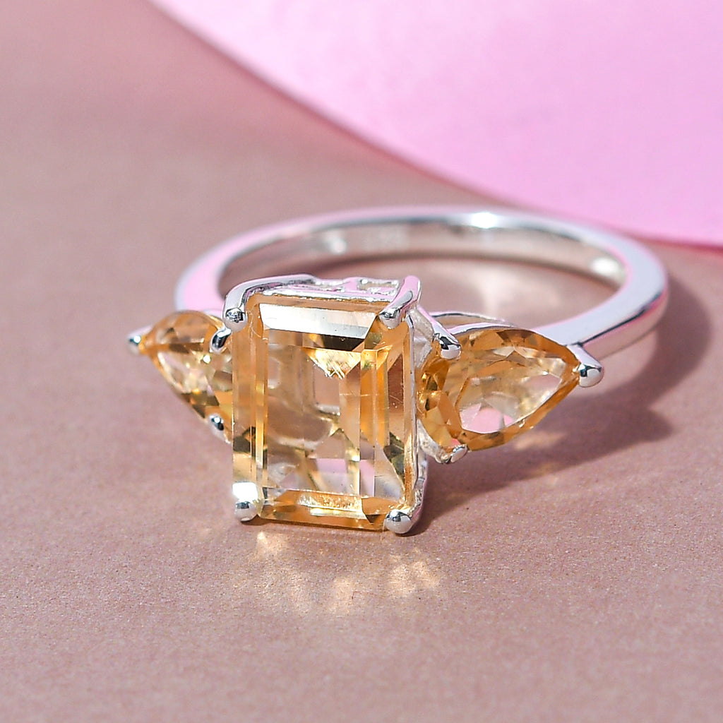 D'Joy - Citrine Three Stone Ring in Sterling Silver 3.53 Ct._3598461_3