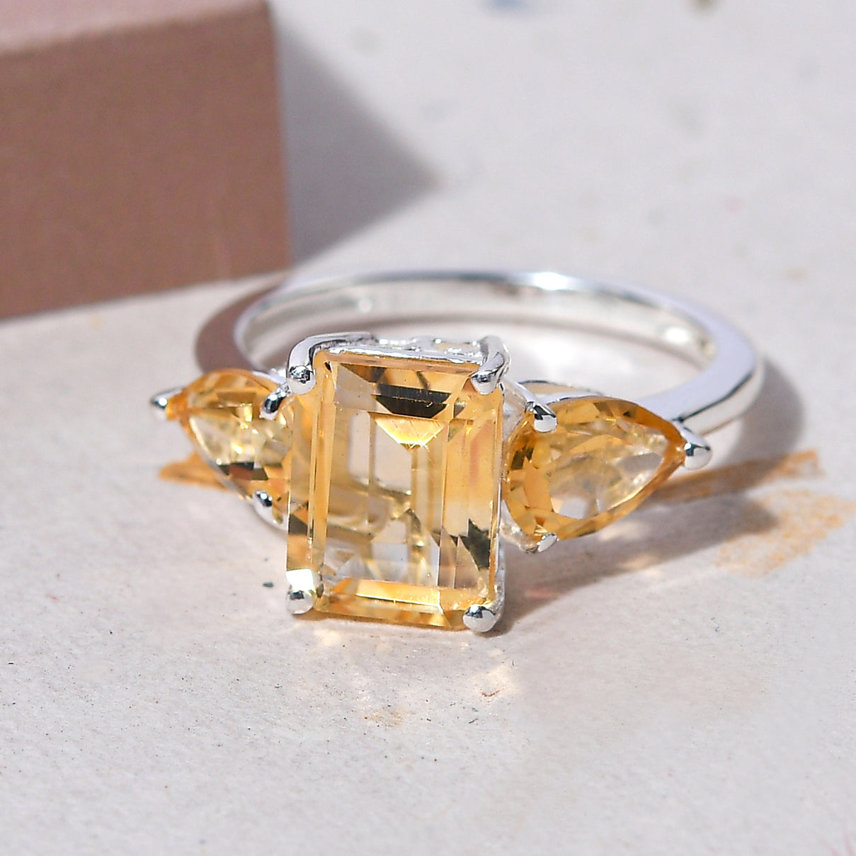 3.53 Ct. Citrine Trilogy Ring in Sterling Silver V32489985 5