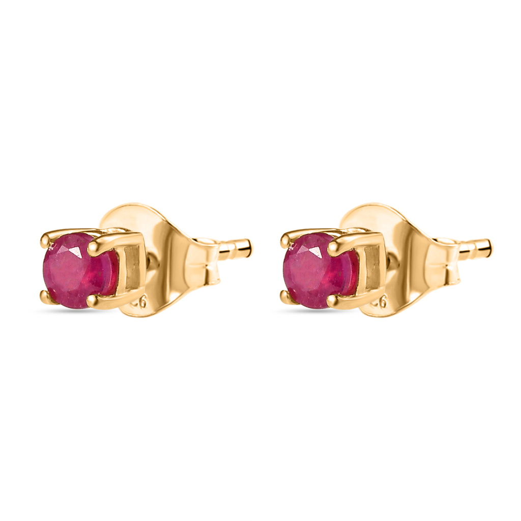 African Ruby Solitaire Stud Earrings with Push Back in 18K Vermeil Yellow Gold Plated Sterling Silver_3599179_3