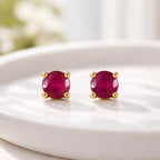 African Ruby Solitaire Stud Earrings with Push Back in 18K Vermeil Yellow Gold Plated Sterling Silver_3599179_5
