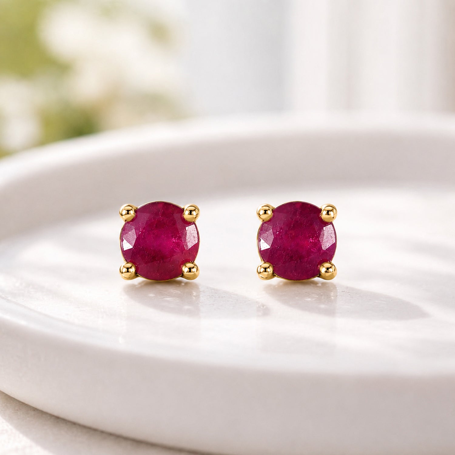African Ruby Solitaire Stud Earrings with Push Back in 18K Vermeil Yellow Gold Plated Sterling SilverÂ  3599179 6