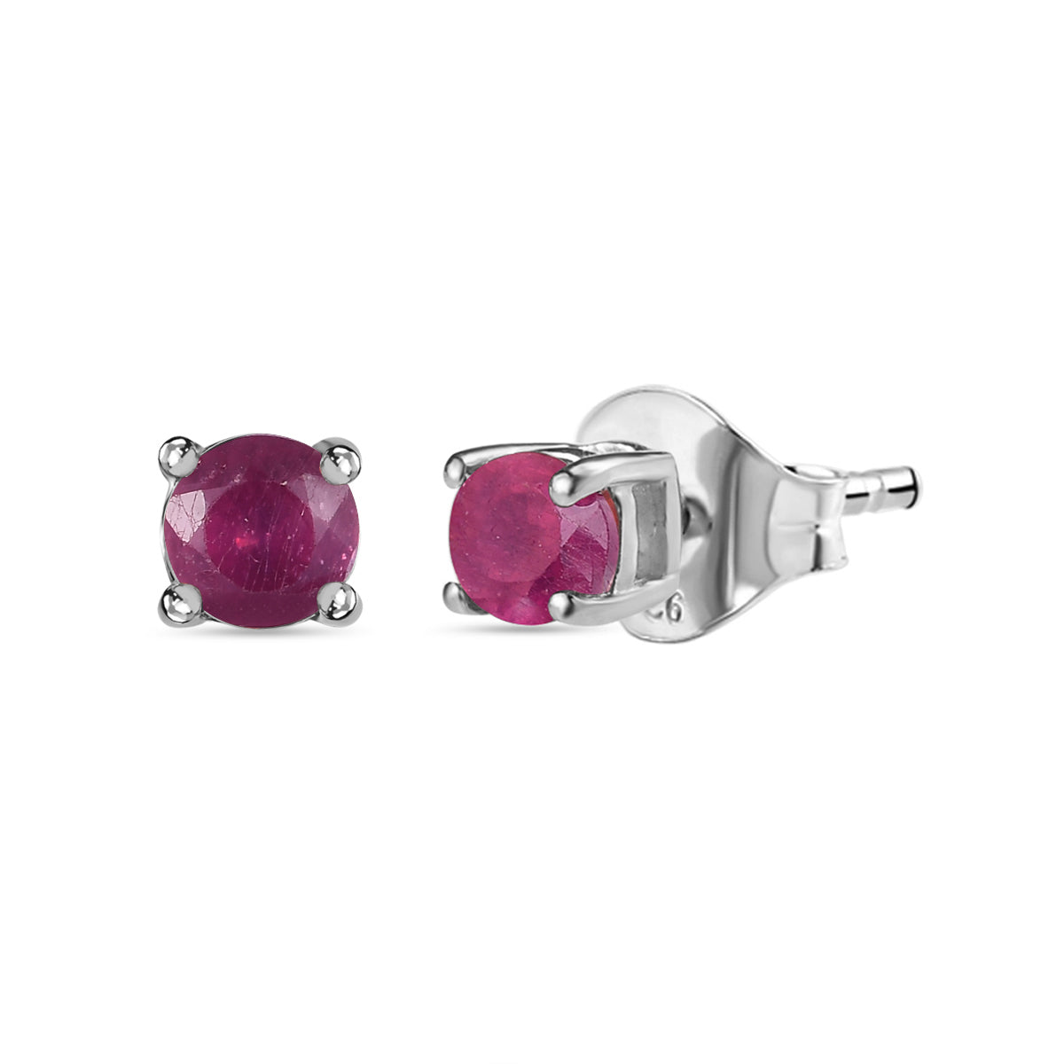 African Ruby Solitaire Stud Earrings with Push Back in Platinum Overlay Sterling SilverÂ  3599180 0