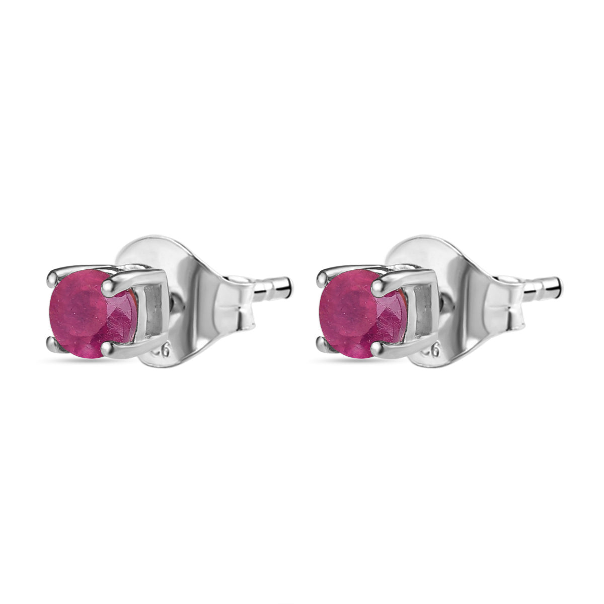 African Ruby Solitaire Stud Earrings with Push Back in Platinum Overlay Sterling SilverÂ  3599180 4