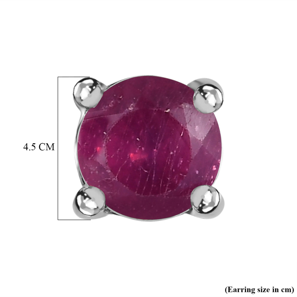 African Ruby Solitaire Stud Earrings with Push Back in Platinum Overlay Sterling Silver_3599180_4