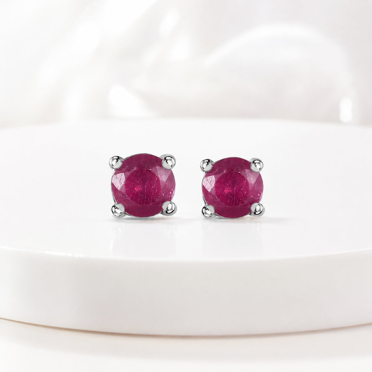 African Ruby Solitaire Stud Earrings with Push Back in Platinum Overlay Sterling SilverÂ  3599180 6
