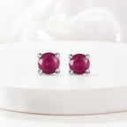 African Ruby Solitaire Stud Earrings with Push Back in Platinum Overlay Sterling Silver_3599180_5