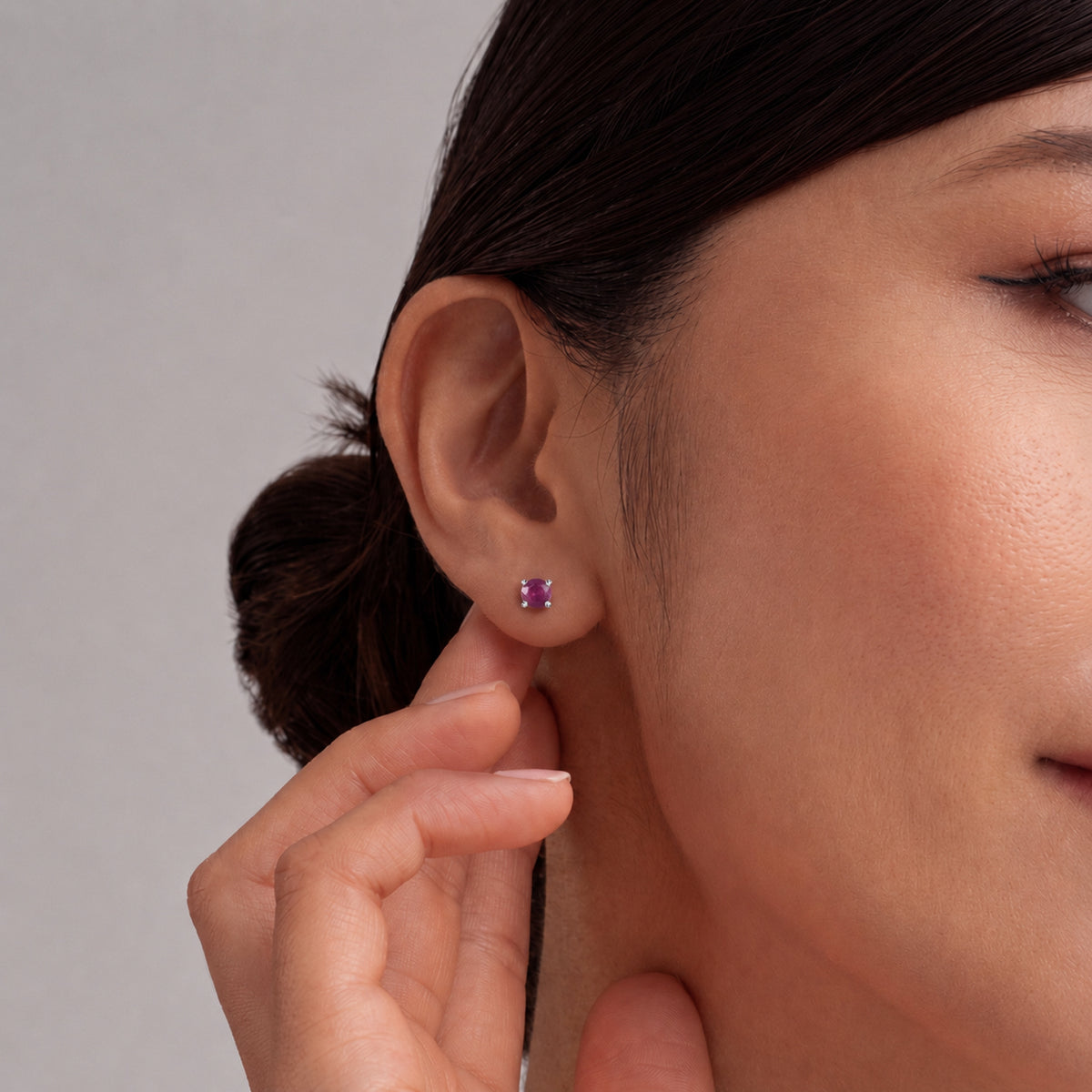 African Ruby Solitaire Stud Earrings with Push Back in Platinum Overlay Sterling SilverÂ  3599180 7