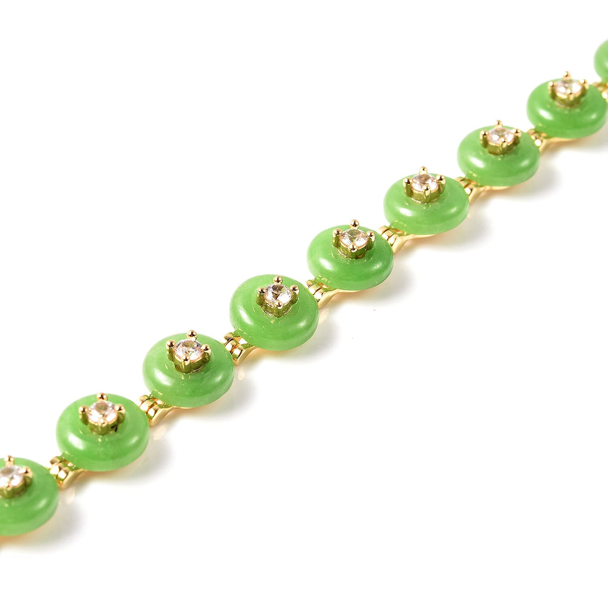 36.7 Ct. Green Jade and Natural Cambodian Zircon Bracelet in Yellow Gold Overlay Sterling Silver 3706665 4