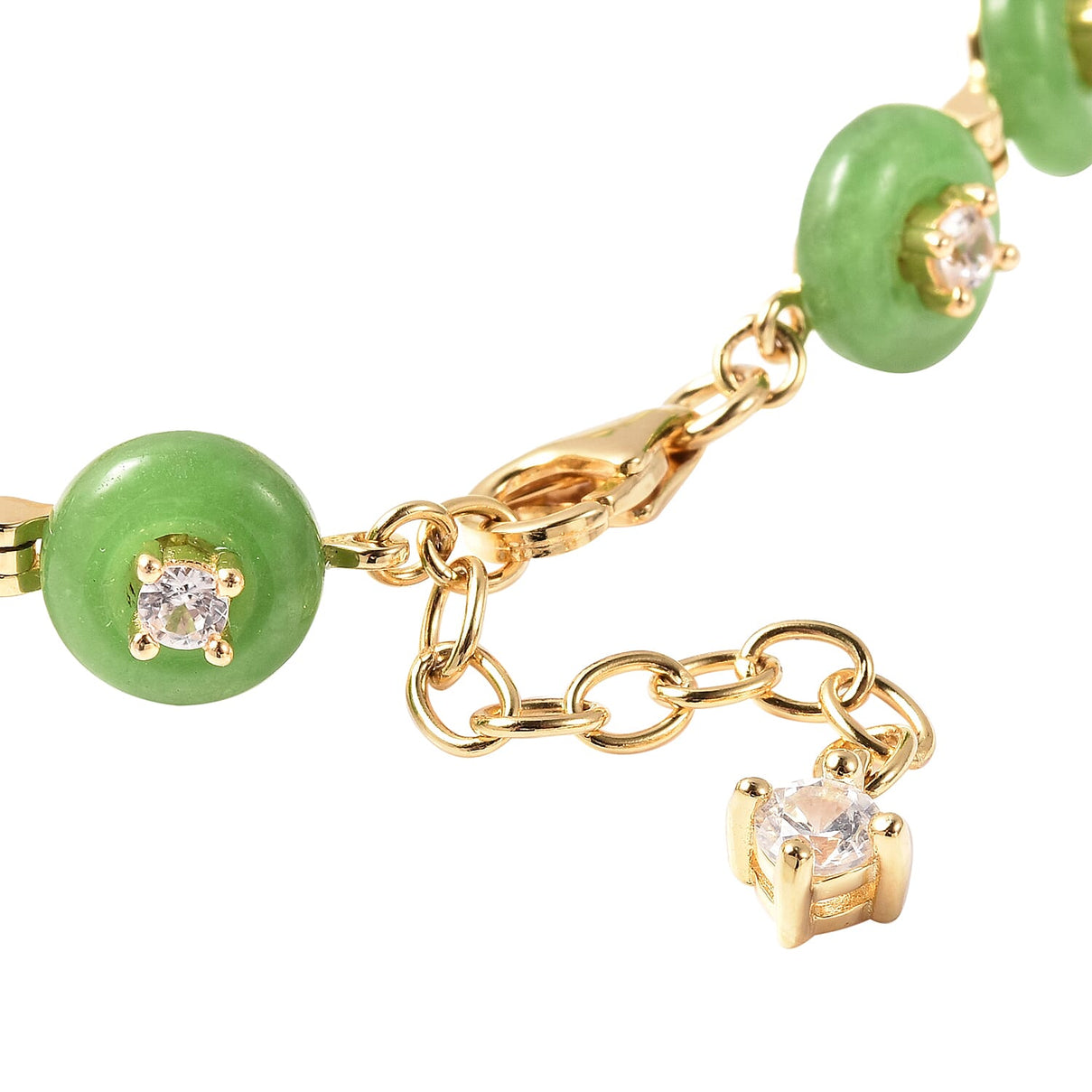 36.7 Ct. Green Jade and Natural Cambodian Zircon Bracelet in Yellow Gold Overlay Sterling Silver 3706665 5