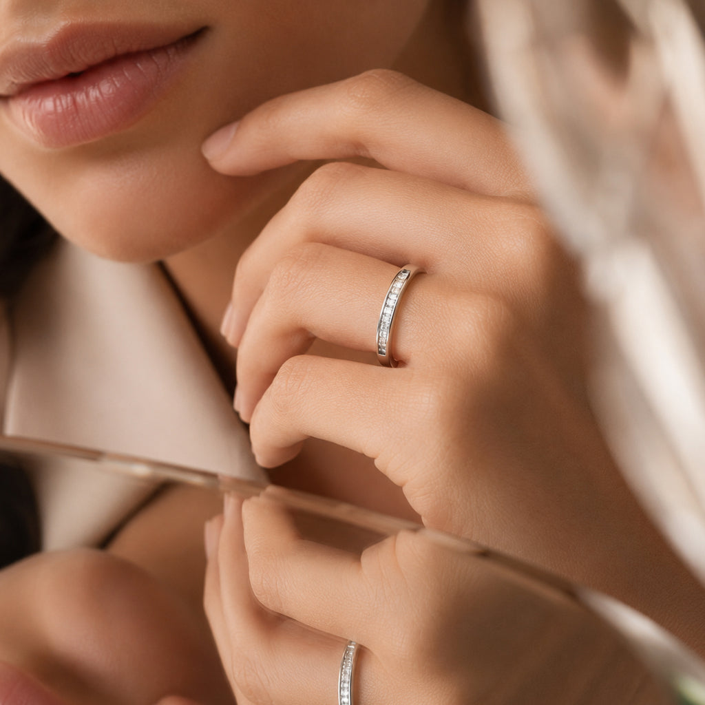 D'Joy - Natural Diamond (G-H) Half Eternity Band Ring in Platinum Overlay Sterling Silver 0.25 Ct._3604172_3