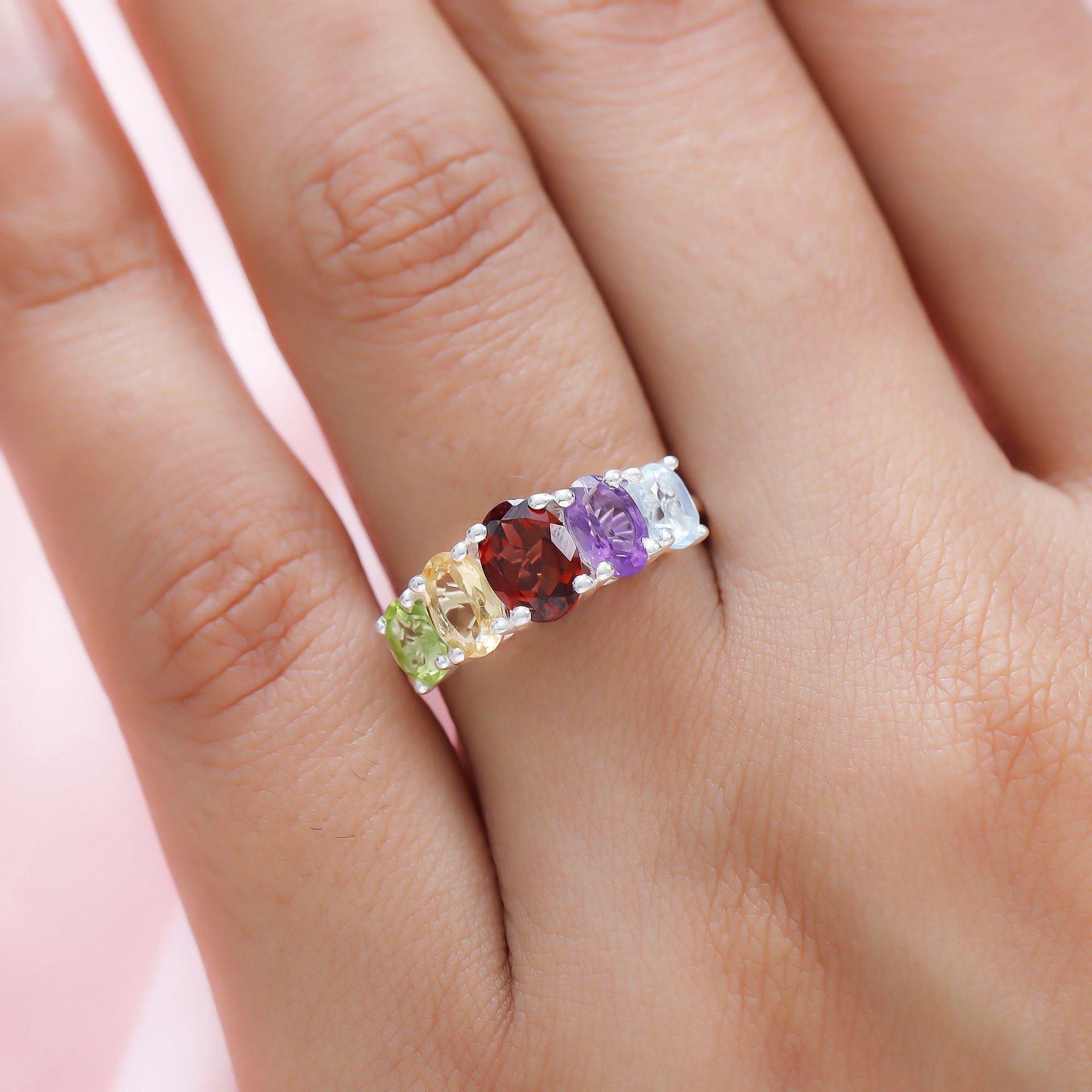 2.30 Ct Mozambique Garnet 5 Stone Ring in Sterling Silver 3605948 3