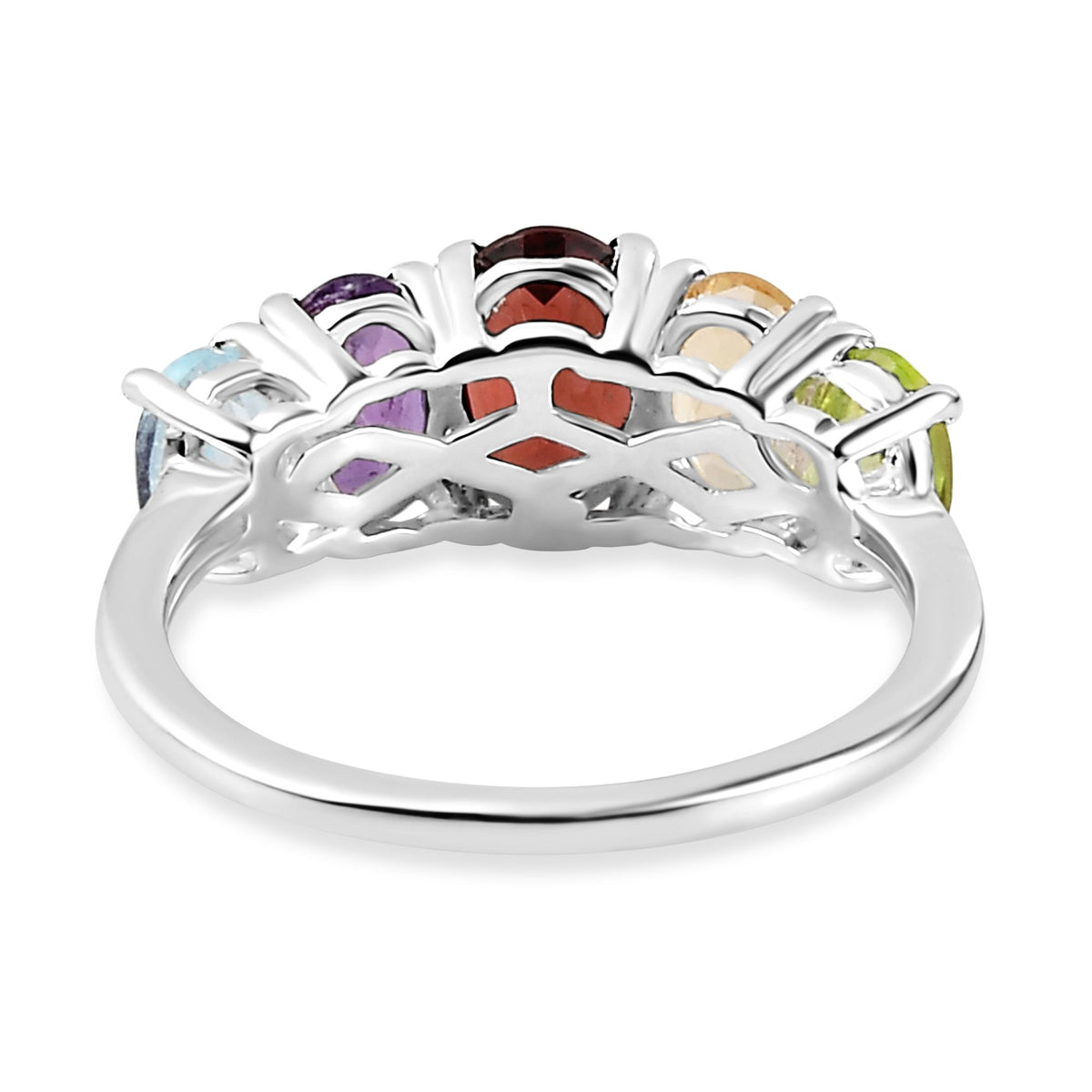 D'Joy - Mozambique Garnet, Amethyst &amp; Multi Gemstone 5 Stone Ring in Platinum Overlay Sterling Silver 2.17 Ct. V32698862 5