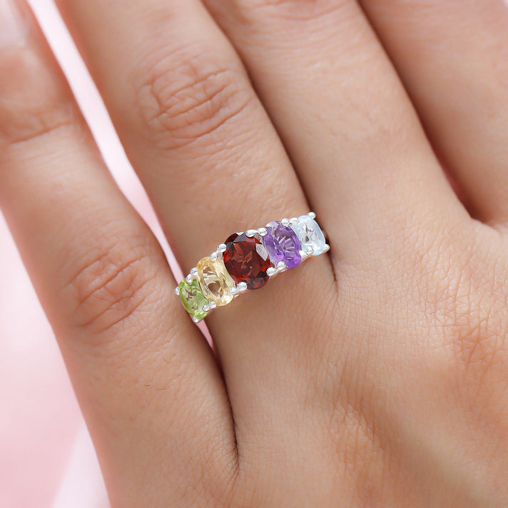 Mozambique Garnet, Amethyst &amp; Multi Gemstone 5 Stone Ring in Sterling Silver 2.17 Ct. 3605955 2