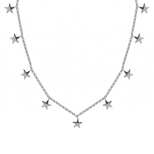 Platinum Overlay Sterling Silver Star Station Necklace (Size 18), Silver wt. 6.15 Gms