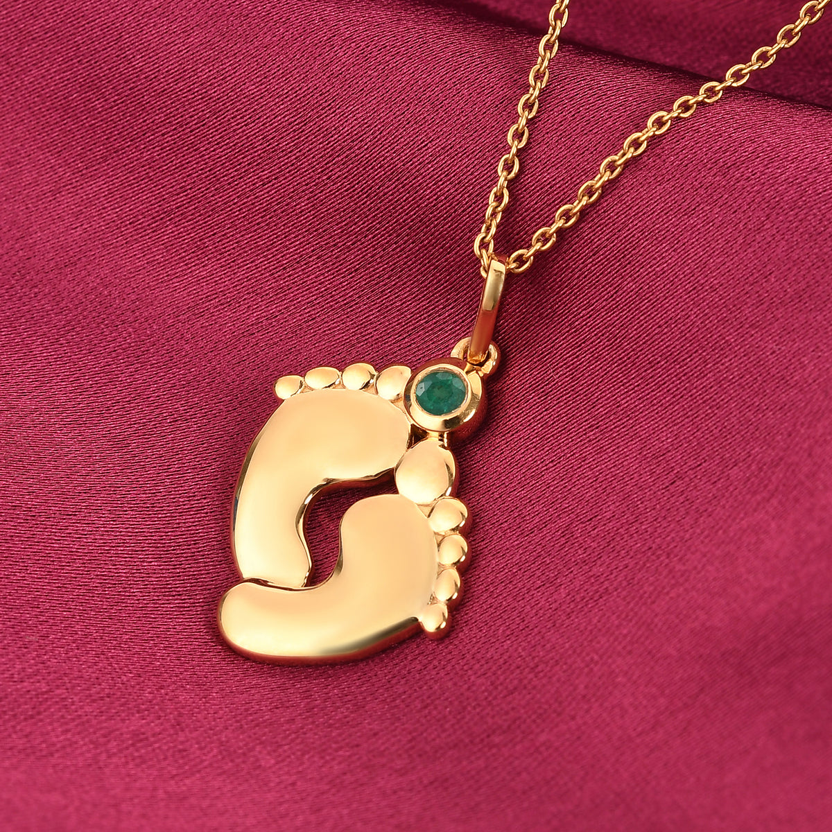 Brazilian Emerald Pendant With Chain (Size 18 with 2 inch Extender) in 14K Gold Overlay Sterling Silver 3629374 2