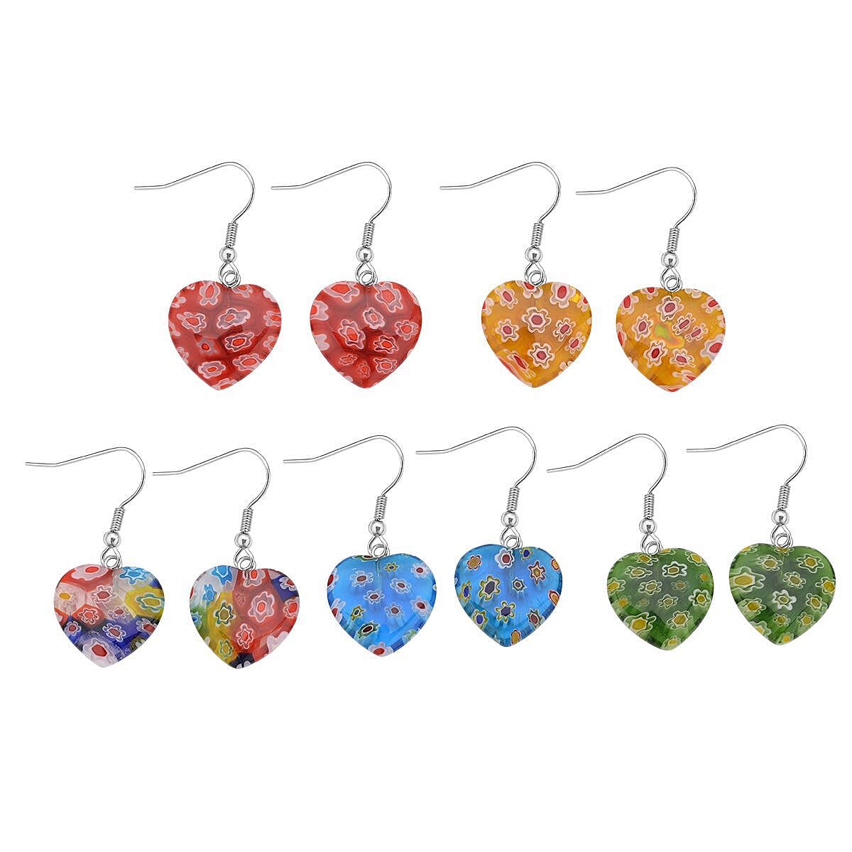 Set of 5 Murano Style Glass Heart Earrings in Stainless Steel 3639967 0